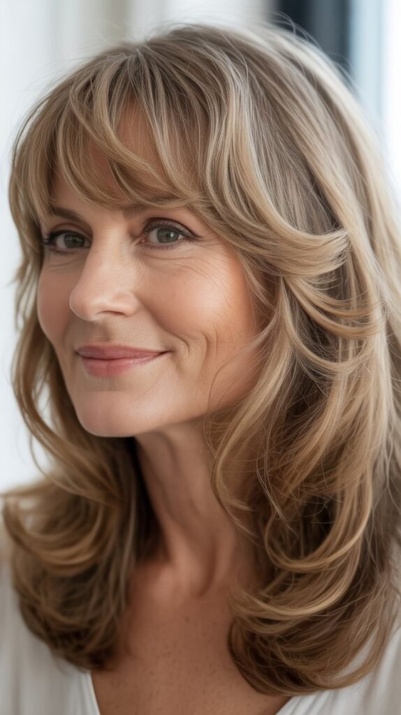 Soft Blended Bangs with Medium Natural Waves