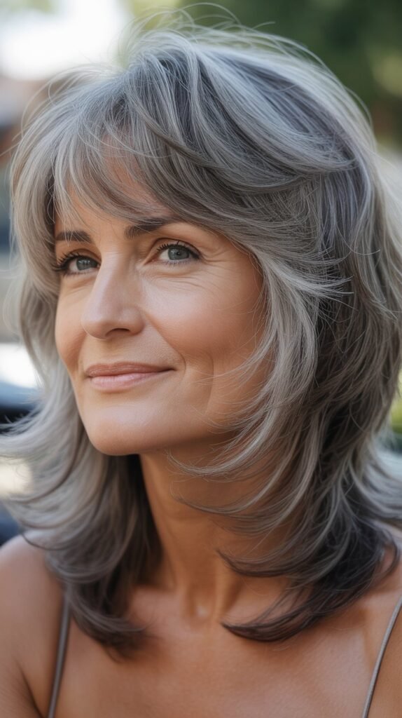 Long Wispy Bangs with Medium Feathered Shag