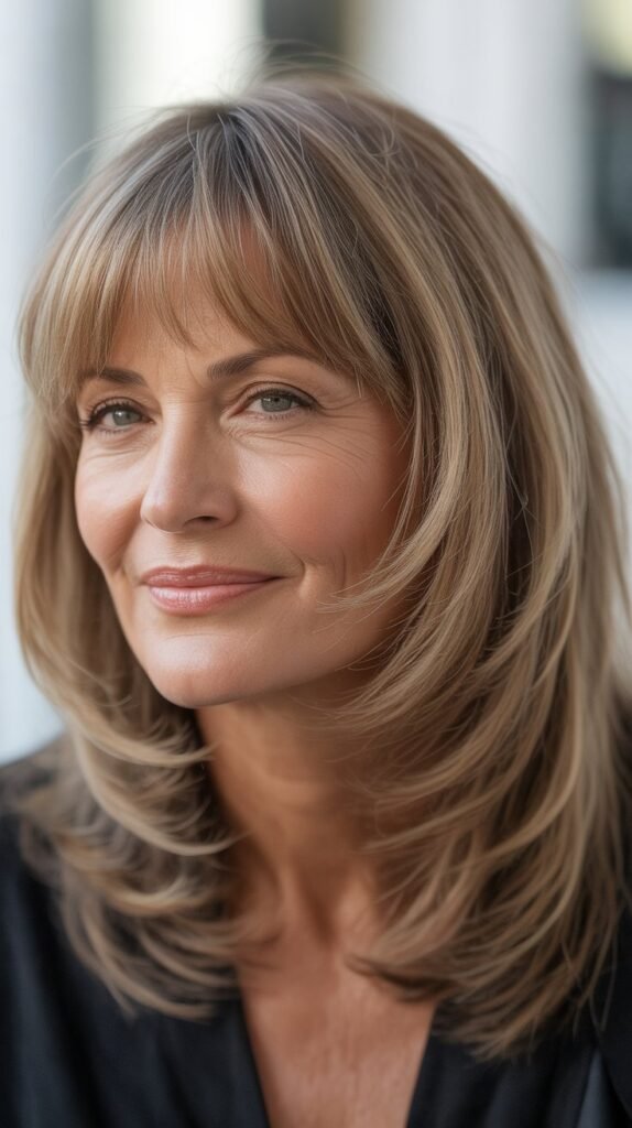 Feathered Curtain Bangs with Collarbone Layers