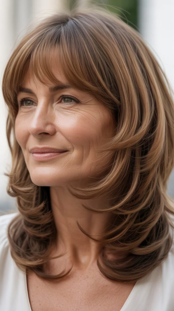 Rounded Bangs with Medium Bouncy Layers