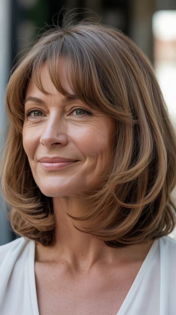 Curtain Bangs with Textured Medium Bob