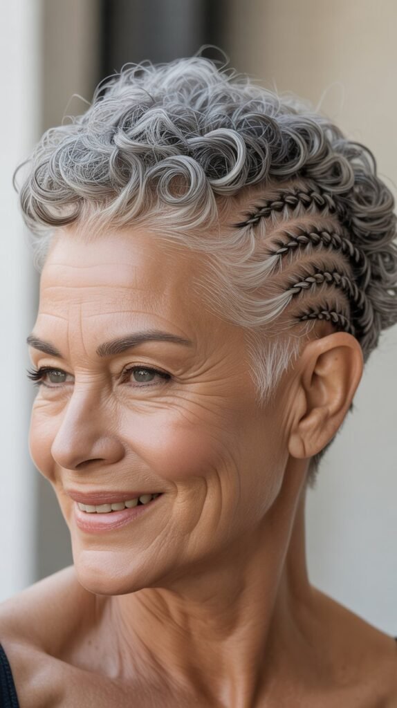 Short Curly Mohawk with Side Braids