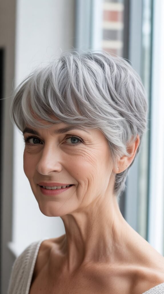 Side-Swept Pixie with Long Bangs