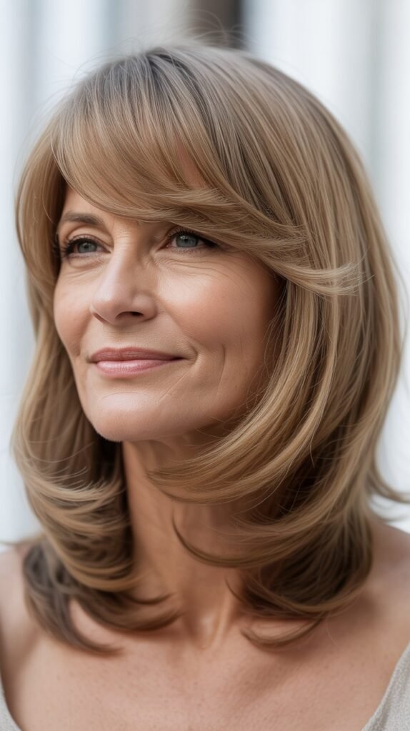 Deep Side Part with Long Sweeping Bangs