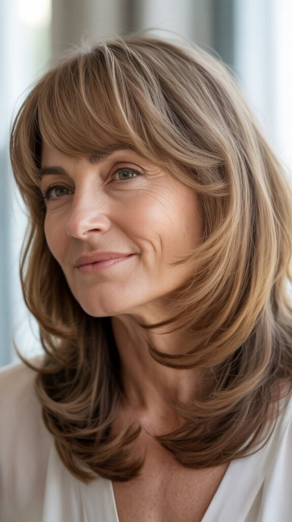 Soft Rounded Bangs with Medium Voluminous Layers