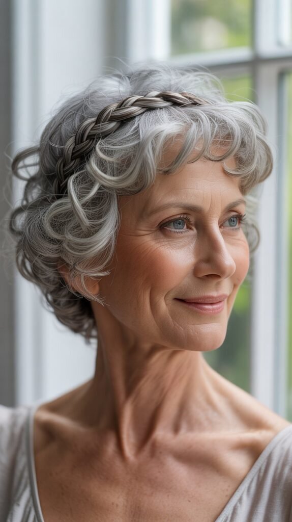 Short Curly Cut with Braid Crown
