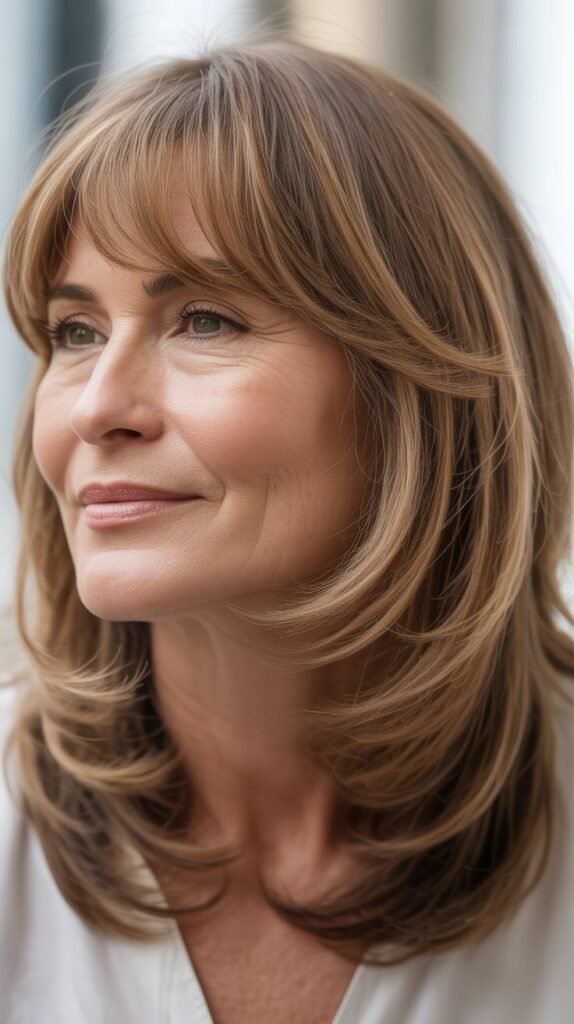 Classic Side-Swept Bangs with Shoulder-Length Layers