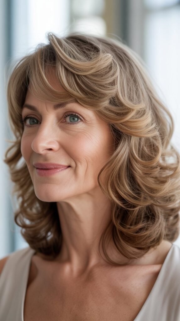 Wispy Side Bangs with Medium Bouncy Curls