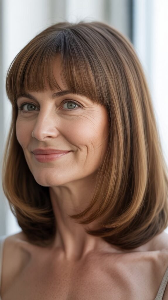 Thick Full Bangs with Medium Straight Cut