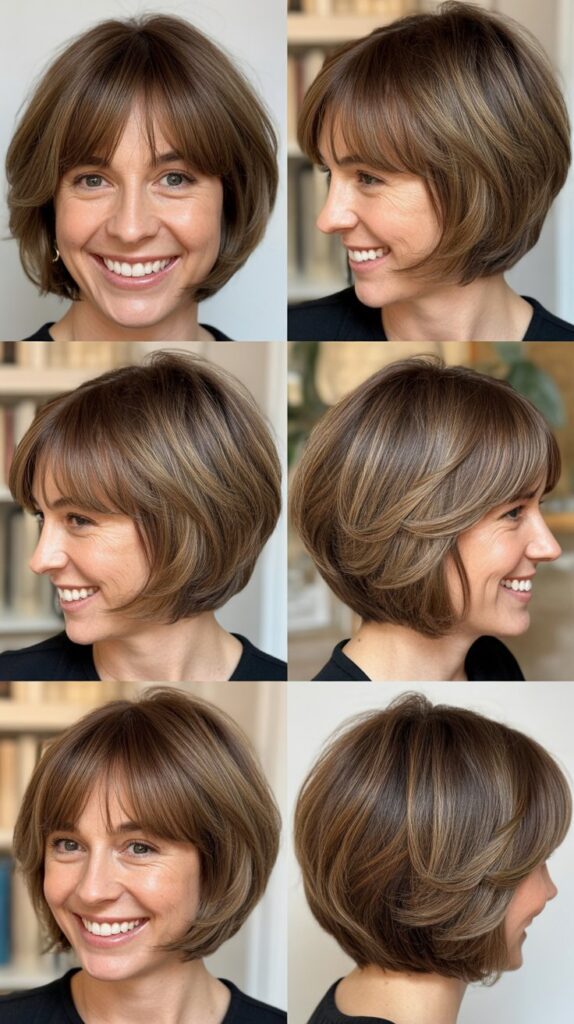 Graduated Bob with Baby Bangs and Feathered Layers