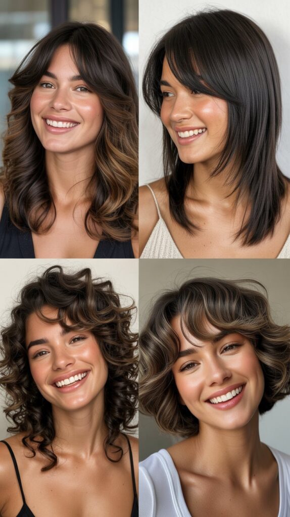 Face-Framing Layers With Side-Swept Curtain Bangs