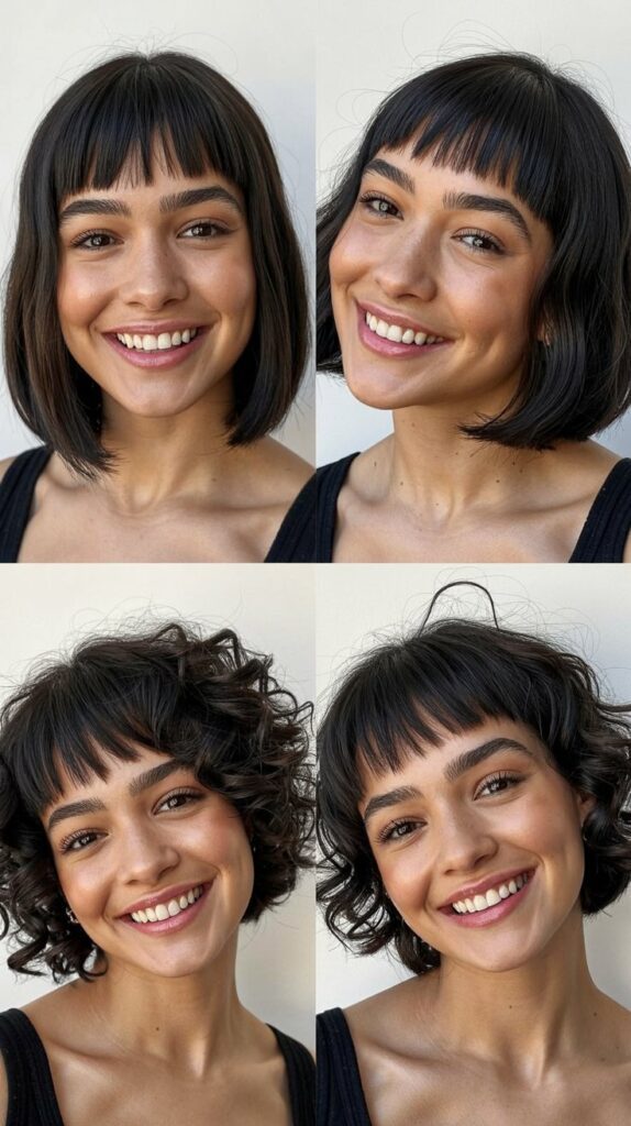 30 Stunning Medium Haircuts With Bangs for Thin Hair That Add Fullness 7 Asymmetrical Bob with Micro Bangs