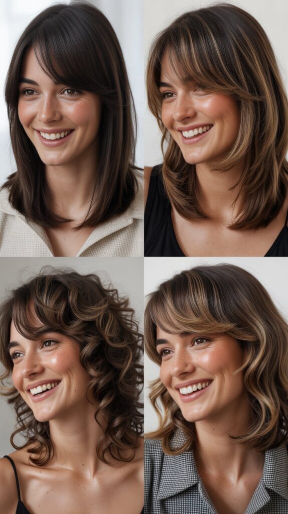  Blunt-Cut Layers with Long Side-Swept Bangs