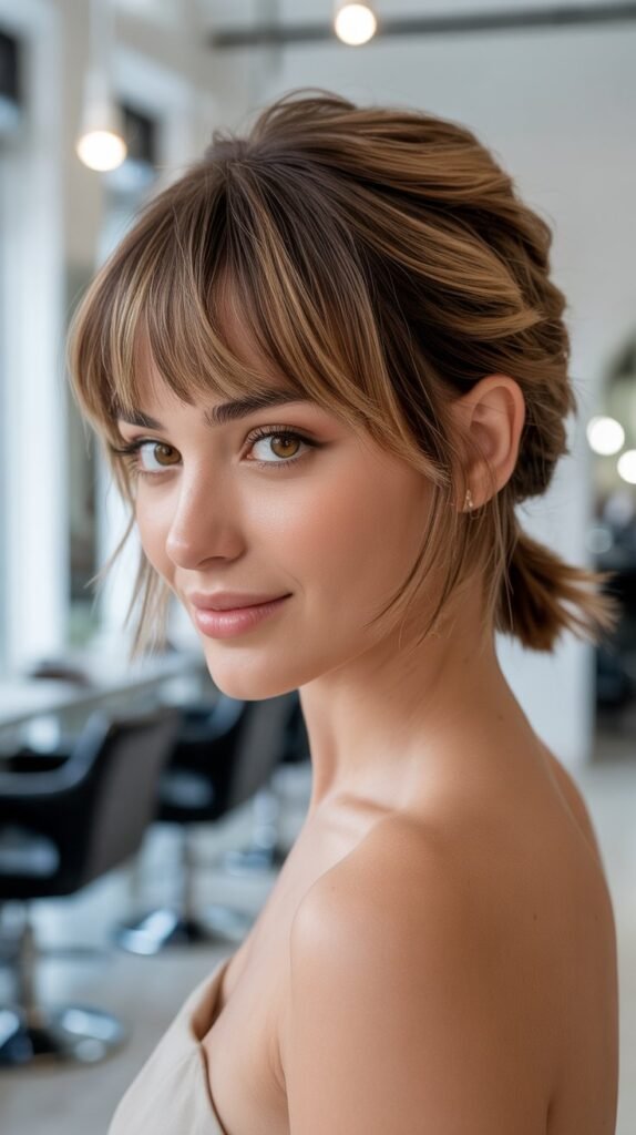 Wrapped Chignon with Choppy Bangs