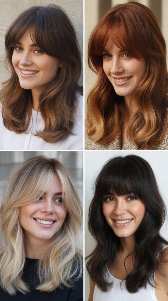 25 Stylish Mid-Length Hairstyles with Layers and Bangs That Look Expensive 24 Graduated Layers with Full Fringe