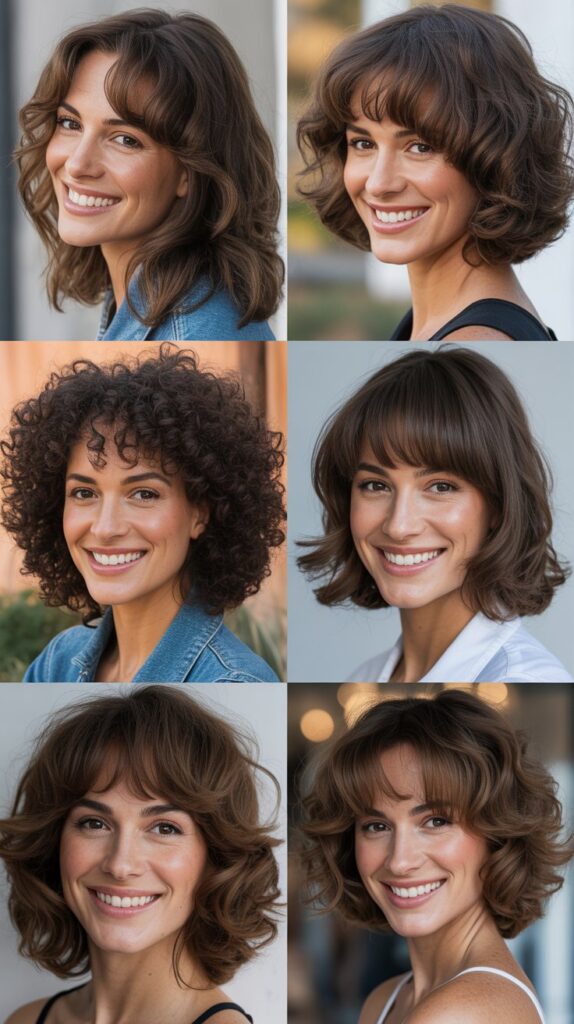 25 Stylish Mid-Length Hairstyles with Layers and Bangs That Look Expensive 16 Bouncy Layers with Curved Bangs