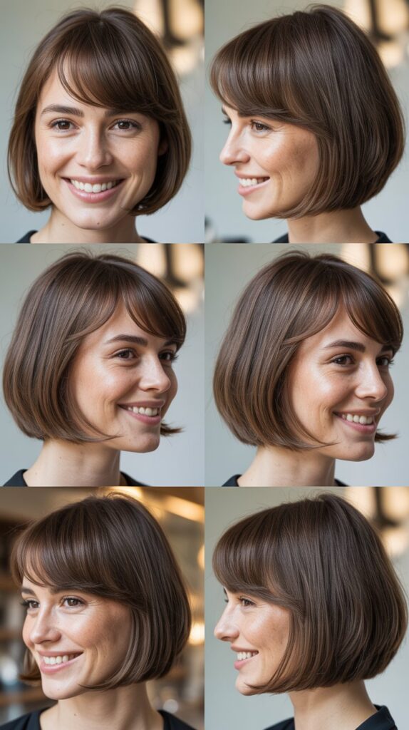 Blunt Lob with Side Part and Sweeping Bangs