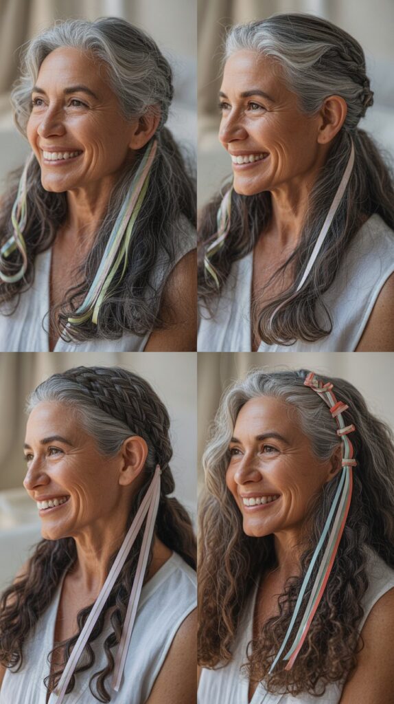 36 Youthful Sassy Long Hairstyles for Older Women That Still Feel Fresh 24 Long Hair with Ribbon Highlights