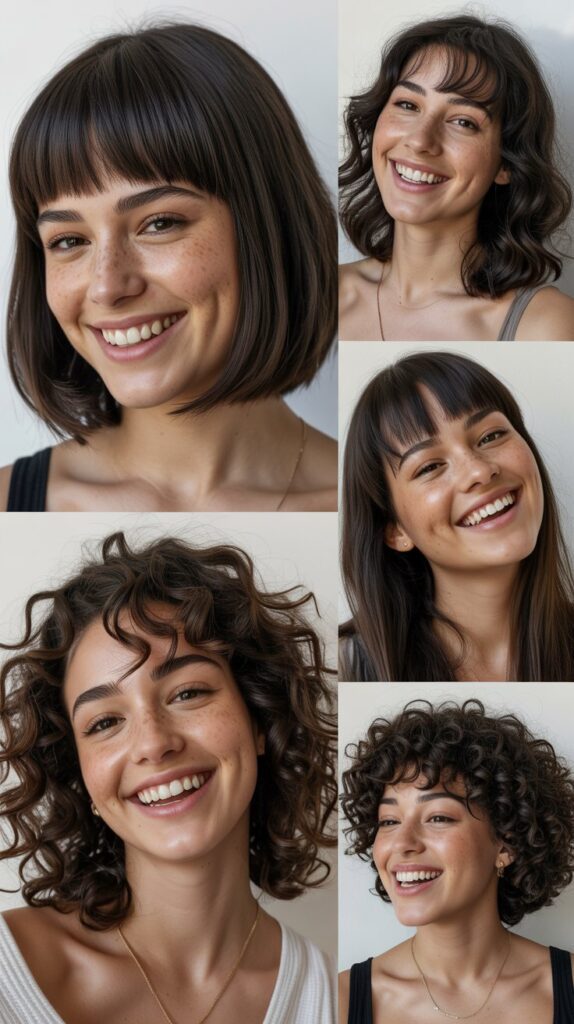 25 Stylish Mid-Length Hairstyles with Layers and Bangs That Look Expensive 9 Graduated Bob with Full Bangs