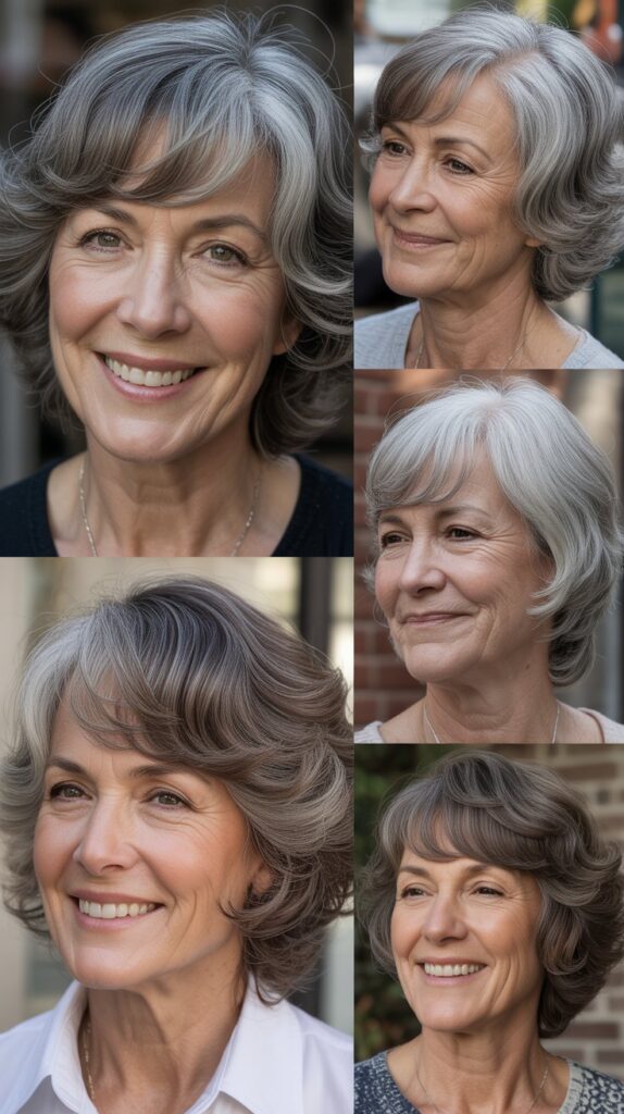 31 Trendy Hairstyles for Women Over 60 That Make You Look Younger 6 Side-Swept Bangs with Medium Length