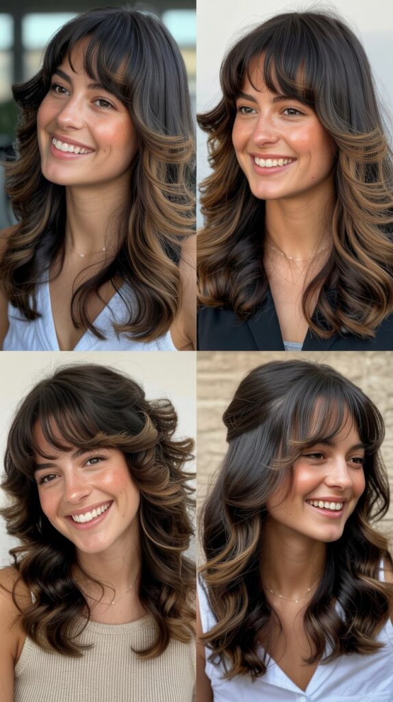 50 Long Layered Haircuts to Try—Front & Back Views 6 Curtain Bangs with Long Layers