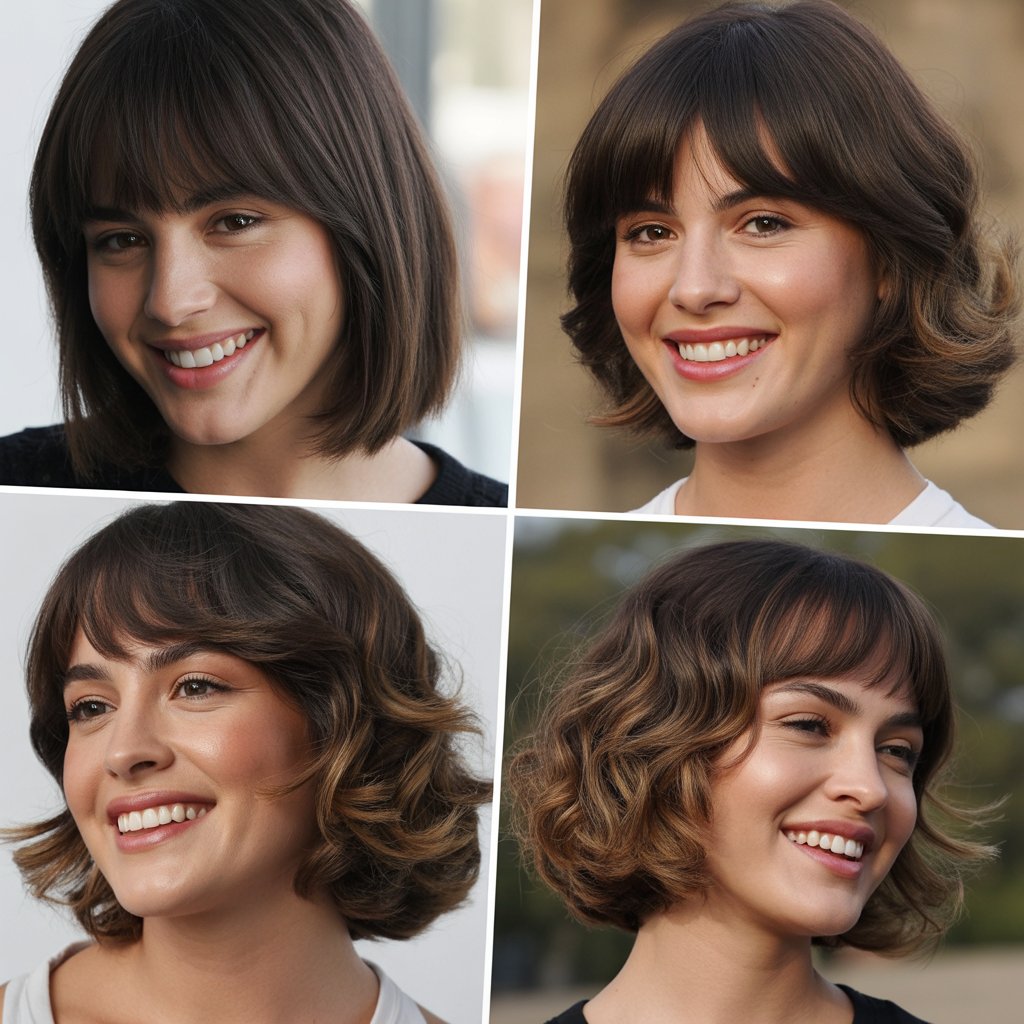 Soft Layered Lob with Curtain Bangs for Oval Faces