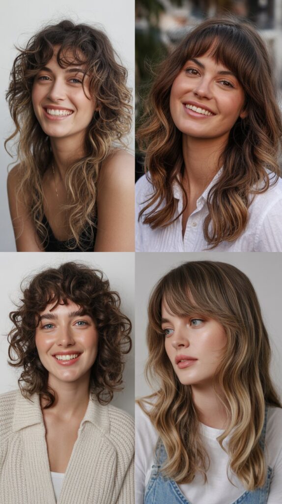 25 Stylish Mid-Length Hairstyles with Layers and Bangs That Look Expensive 17 Undone Waves with Long Fringe
