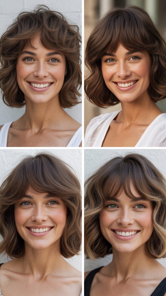 25 Stylish Mid-Length Hairstyles with Layers and Bangs That Look Expensive 19 Soft Shag with Curtain Bangs