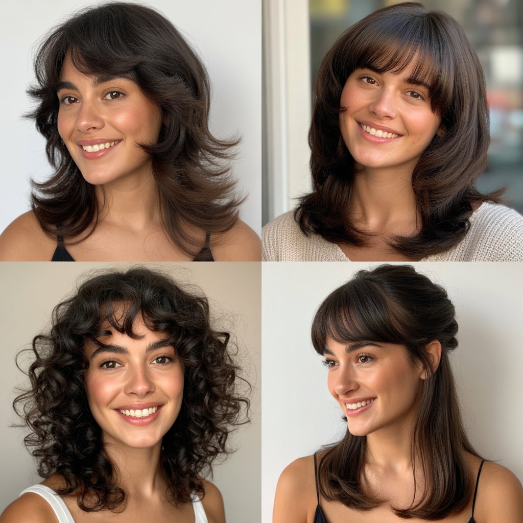 Long Layers with Baby Bangs for Oblong Faces