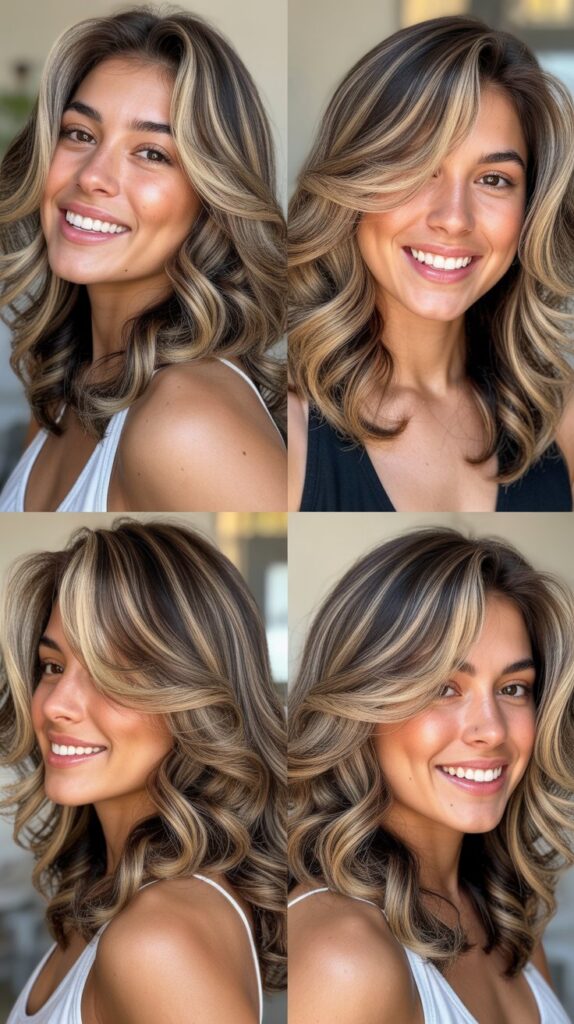 Layered Hair with Money Piece Highlights