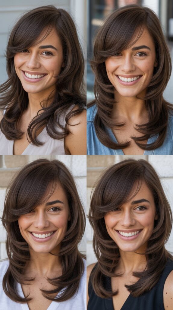  V-Cut Layers with Side-Parted Bangs