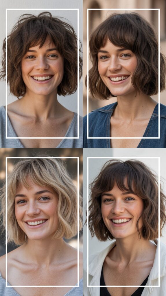 25 Stylish Mid-Length Hairstyles with Layers and Bangs That Look Expensive 2 Shaggy Bob with Wispy Bangs