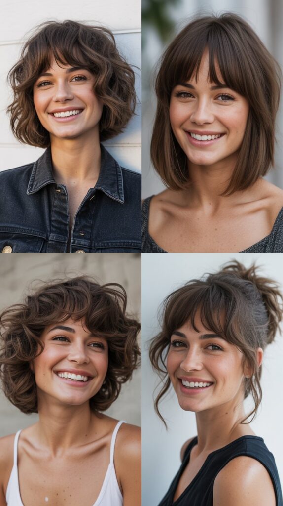 25 Stylish Mid-Length Hairstyles with Layers and Bangs That Look Expensive 23 Choppy Lob with Wispy Bangs