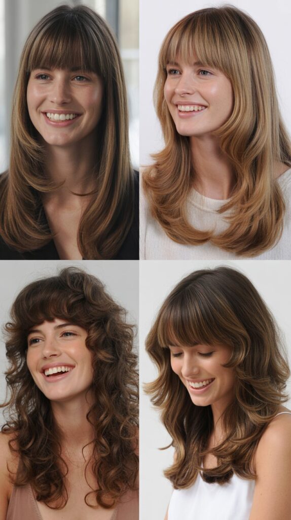 Classic Long Layers with Blunt Bangs