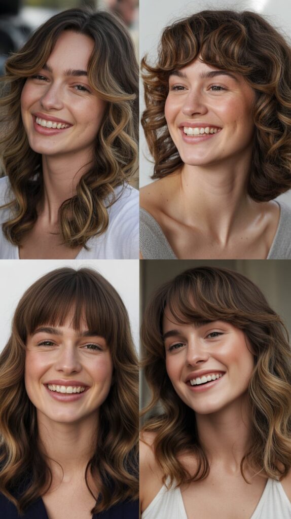 25 Stylish Mid-Length Hairstyles with Layers and Bangs That Look Expensive 7 Soft Waves with Long Bangs