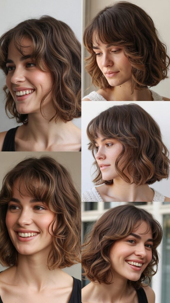 Textured Lob with Wispy Curtain Bangs