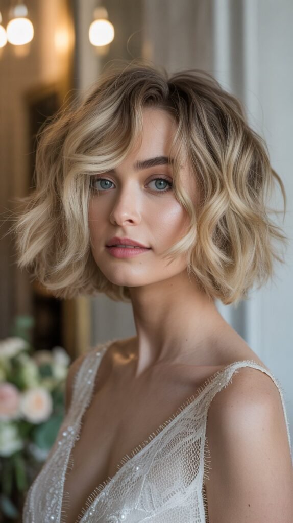Undone Bridal Messy Bob