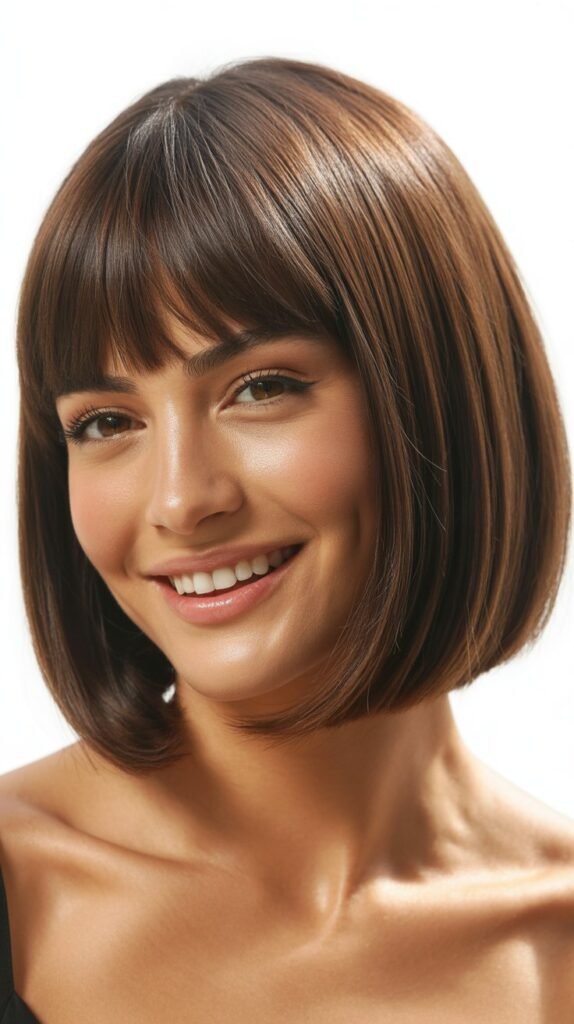 Sleek Medium Bob with Curtain Bangs
