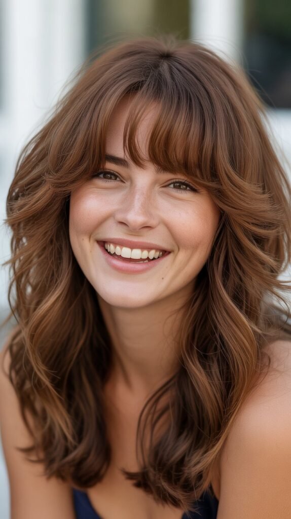 Textured Medium Hair with Curtain Bangs