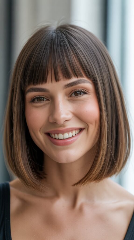 Blunt Medium Cut with Curtain Bangs