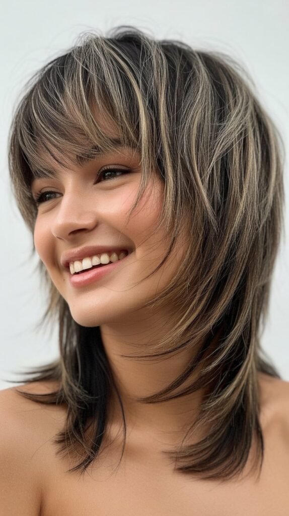 Razored Shag with Side-Swept Fringe