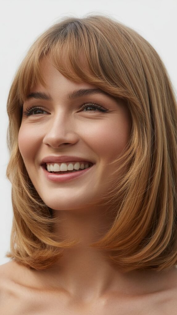 Medium Hair with Wispy Curtain Bangs