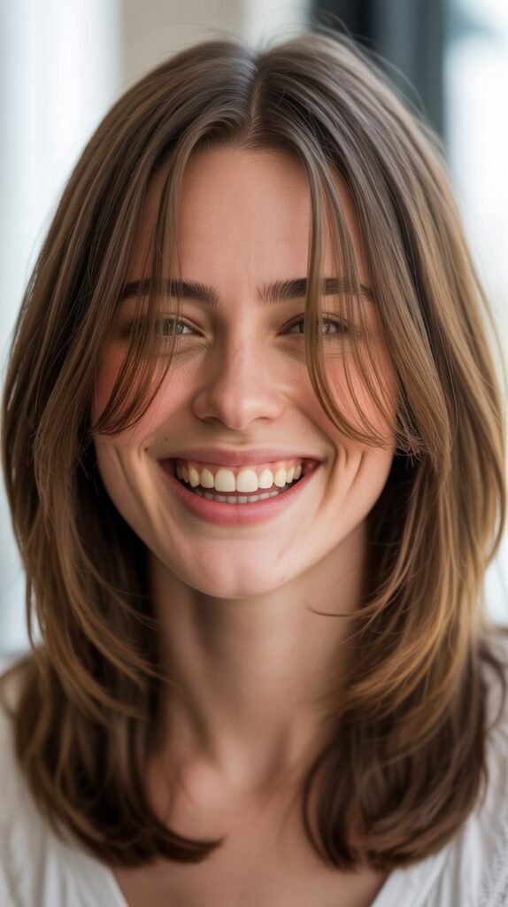 Medium Hair with Long Curtain Bangs