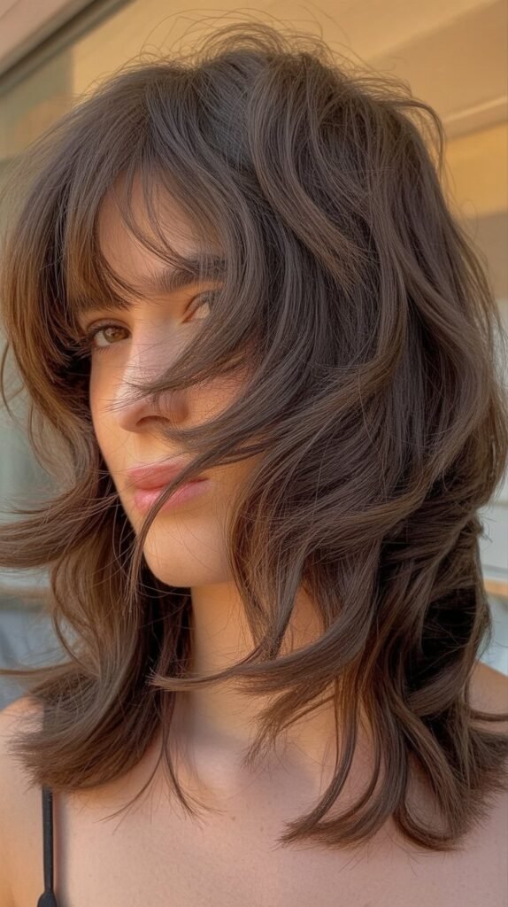 Medium Shag with Face-Framing Layers and Bangs