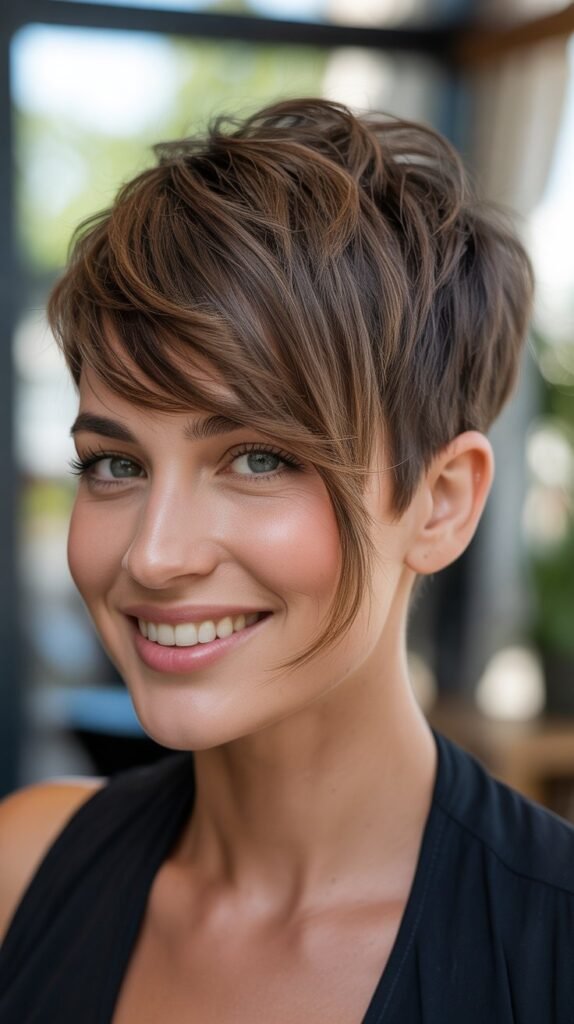 Asymmetrical Shaggy Pixie with Side Sweep