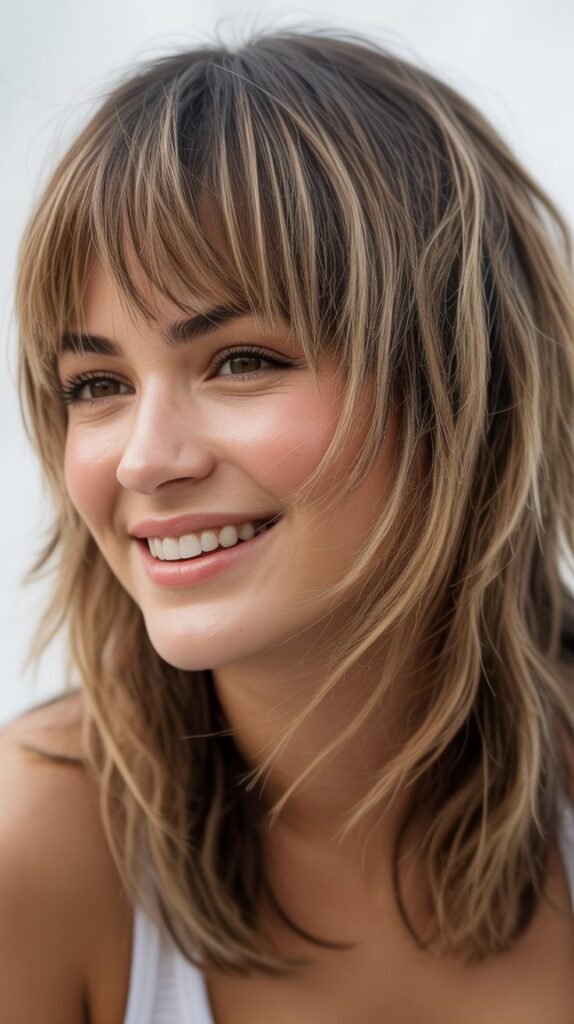 Choppy Curtain Bangs with Shaggy Layers