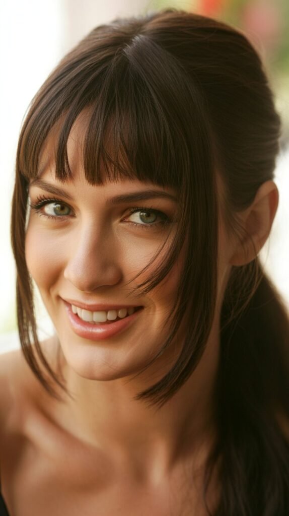 Heavy Side Bangs with Deep Part