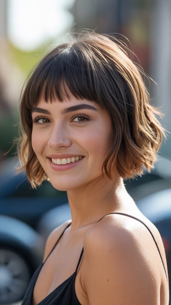 Blunt Baby Bangs with Textured Ends