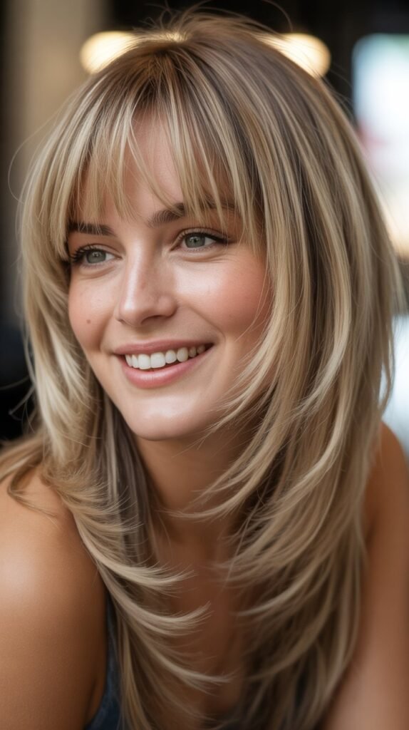 Long Feathered Bangs with Face-Framing Layers