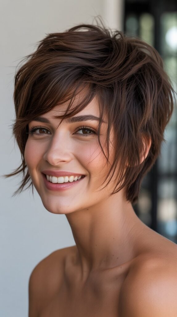 Dark Brunette Shaggy Pixie